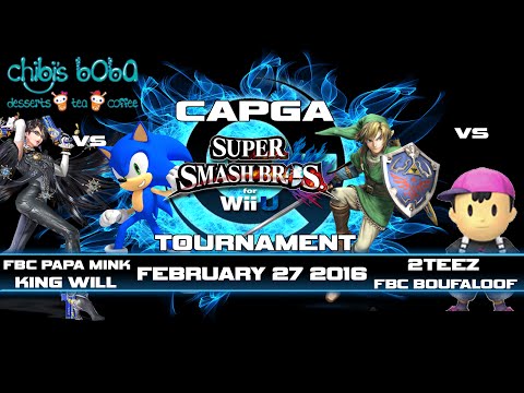 Capga Smash 4 Tornament at Chibi's Boba 2/27/2016 Papa Mink vs King Will and 2Teez vs Boufaloof