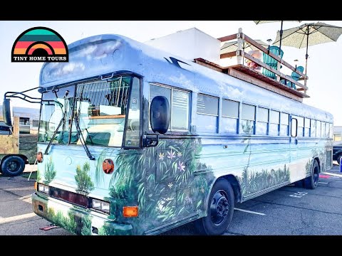 Totally Custom Skoolie Built With Used Materials - Roof Deck & Custom Paint