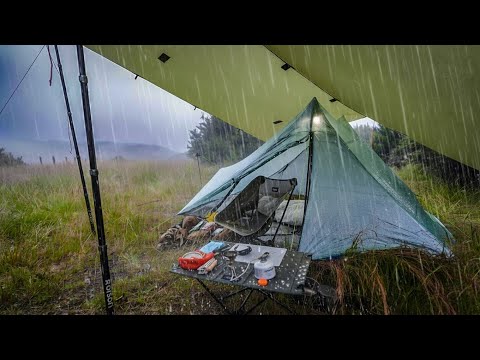 Non-stop HEAVY RAIN CAMPING in a Weird Tent 