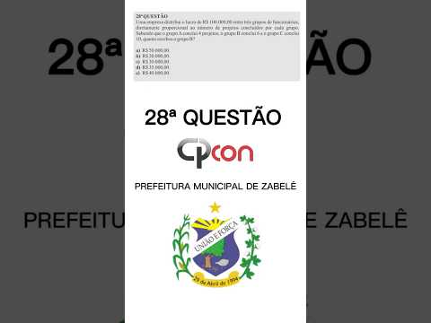 Questão 28 | Professor de Matemática | Concurso PREFEITURA Municipal de Zabelê | CPCON