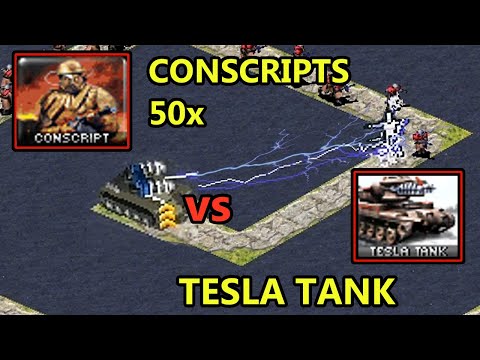 Tesla Tank TD vs 50 Conscripts - [Red Alert 2]