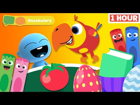 First Words w Larry Surprise Eggs | Learning New words & Vocabulary | First University