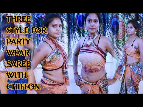 How to style chiffon sari in party wear dress II chiffon saree II party wear saree II indo western