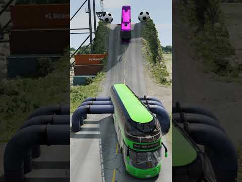 Colorful Long Busses vs Triple Low Pipes  #beamngdrive #crashdrive