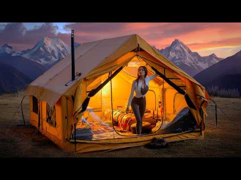 Camping in a Luxury Inflatable Tent for 3 Days | -15°C | Snow ASMR