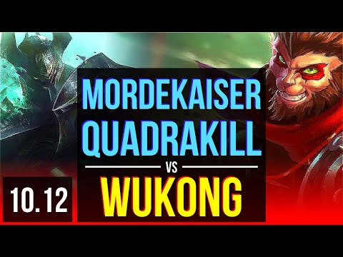 MORDEKAISER vs WUKONG (TOP) | Quadrakill, 3 early solo kills, KDA 19/2/9 | KR Grandmaster | v10.12