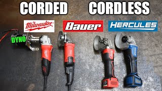 Corded v Cordless Angle Grinders Dyno'd! Milwaukee vs Harbor