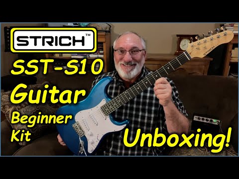STRICH Electric Guitar Beginner Kit, Solid Body 39" Full Size Electric Guitar SSS Pick Up for Starter, with 5W x 2 Amp, Bag, Digital Tuner, Capo, Strap, String, Cable, Picks, SST-S10 Metal Red video review thumbnail