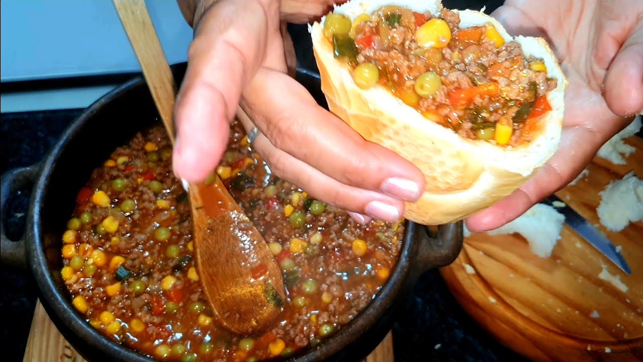 BURACO QUENTE 🔥 lanche de carne moída no pão francês × receita simples