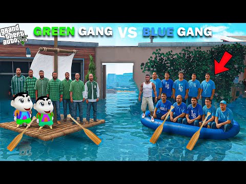 Franklin Blue Gang Vs Shinchan Green Gang Raft Challenge In GTA 5!