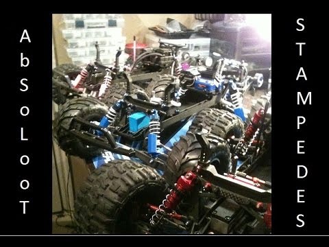 NASTY!  Three SICK Traxxas Stampedes. Fullly modified to the Max. One of a kind.. Must see!