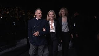 Kate Moss and Lindsay Lohan at Saint Laurent Fashion Show in Paris