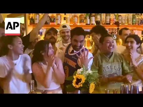 New York City Mayor Zohran Mamdani celebrates as Knicks win NBA championship