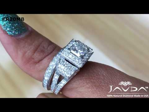 Javda Artistic Design Antique Princess GIA Diamond Halo Bridal Sets 14K White Gold Engagement Ring