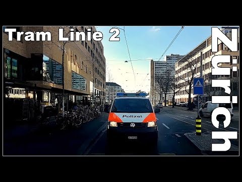 Zürich Tram Linie 2 / FARBHOF – BAHNHOF TIEFENBRUNNEN (Schnelldurchlauf). Stadt Zürich, Schweiz 2018