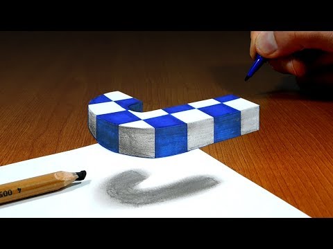 3D Trick Art on Paper, Floating chess, Letter J