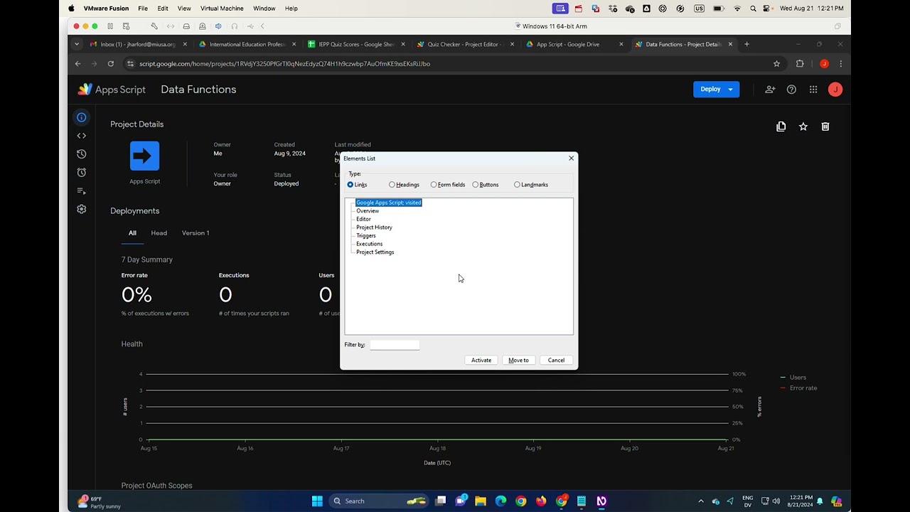 Justin explains how to add a library to a Google Apps Script project using NVDA