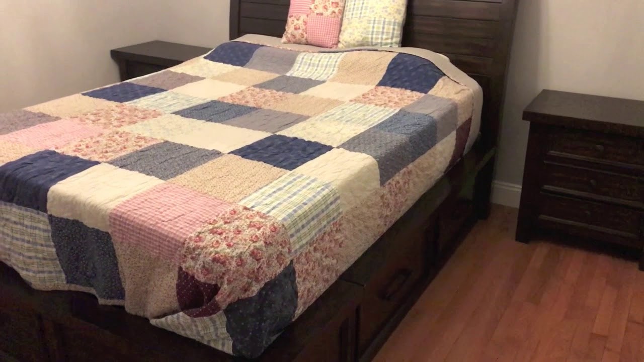 Assembling Queen bed frame with storage drawers - WE LOVE IT!