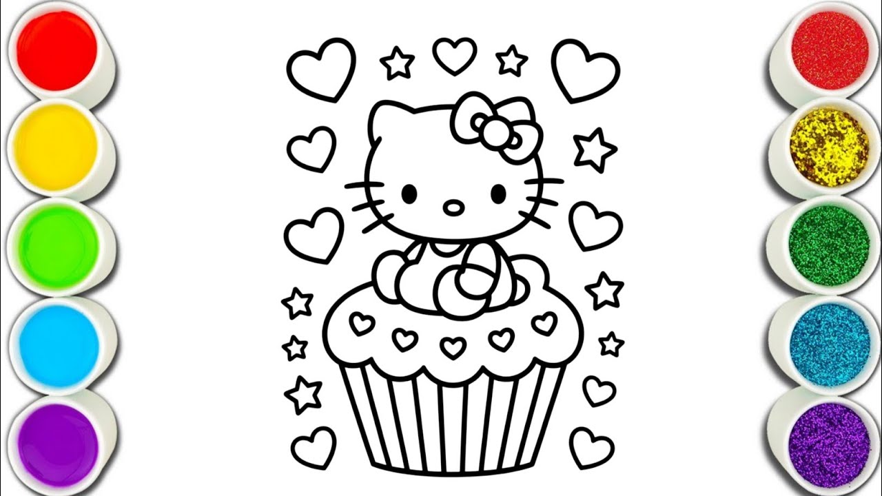 Cute Hello Kitty Cupcake Coloring Page | Easy Drawing Tutorial