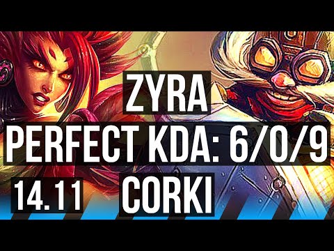ZYRA vs CORKI (MID) | 6/0/9, 6 solo kills, Dominating | KR Diamond | 14.11