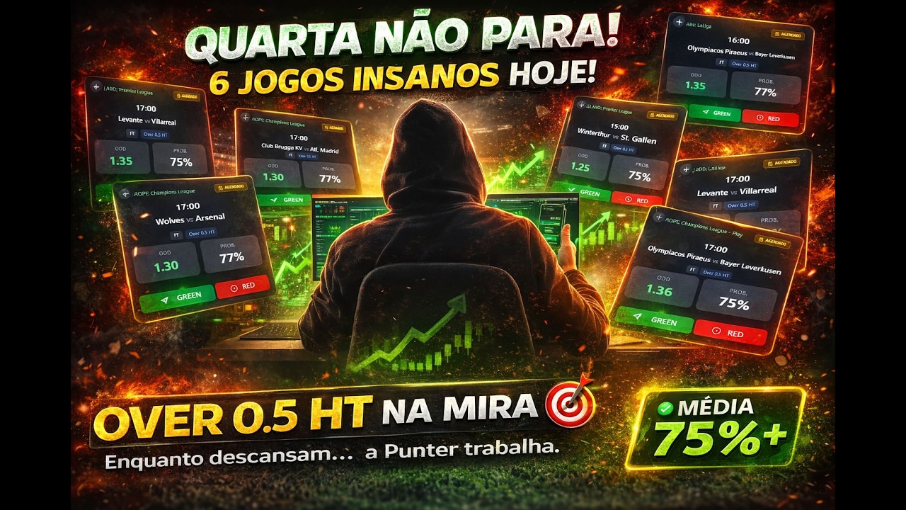 QUARTA NÃO PARA! 🔥 6 JOGOS PARA OVER 0.5 HT | MÉDIA 75%+ 💰⚽