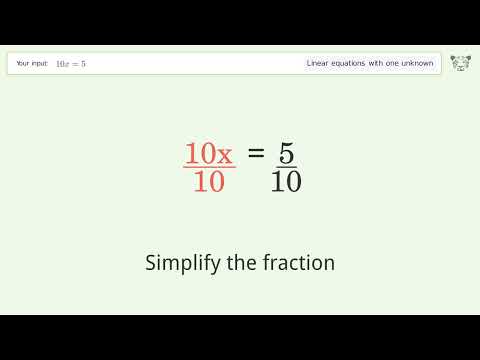 Solve 10x=5: Linear Equation Video Solution | Tiger Algebra