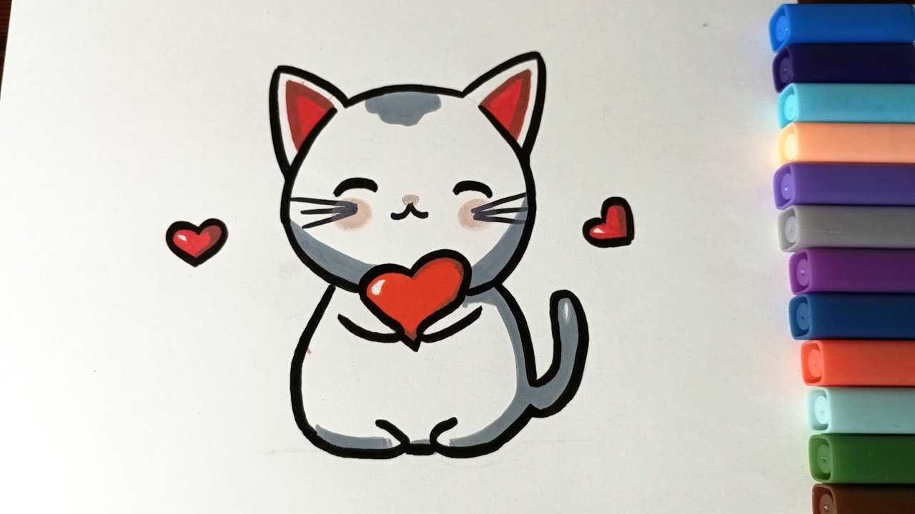 Cute cat drawing easy for kids | Cute cat drawing | Kawaii drawing ideas 