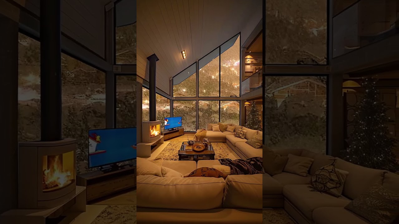 Fireplace & Snowfall: Cozy Cabin Magic ❄️🔥.