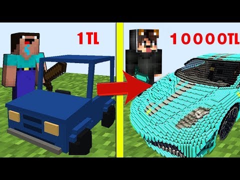 1 TL ARABA VS 10.000 TL ARABA! - Minecraft