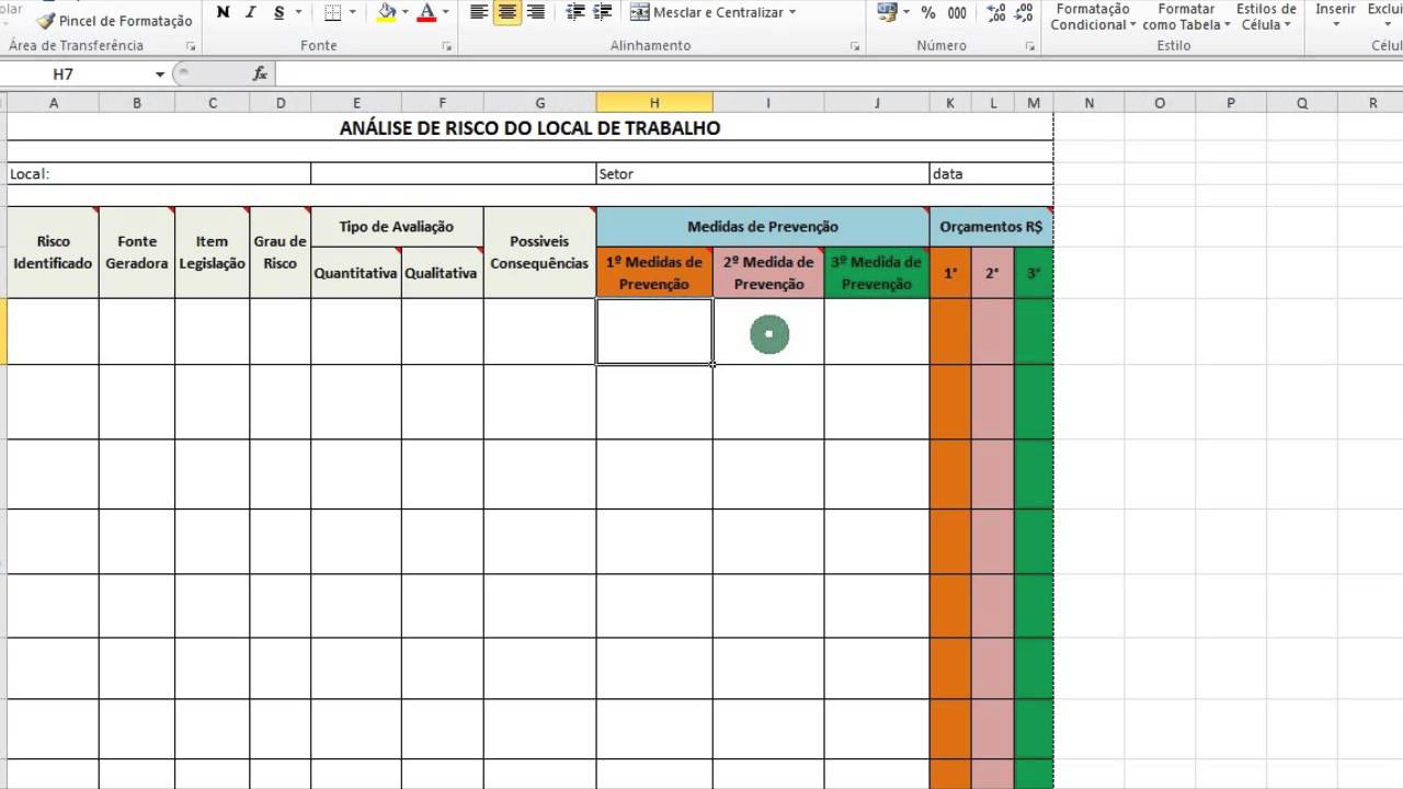Planilha de análise de risco