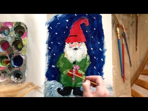 How to PAINT A CHRISTMAS GNOME with acrylics  ❄️ 🎨  step by step painting tutorial for beginners