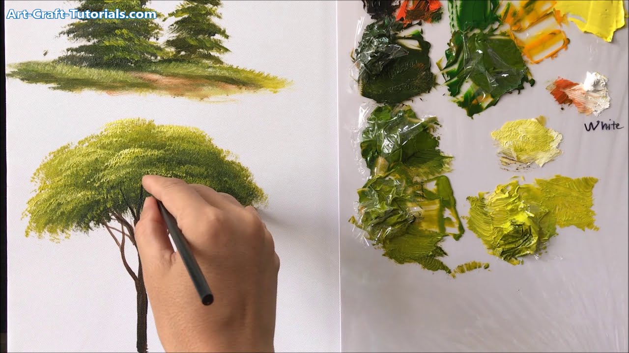 painting trees with a fan brush step by step by acrylic painting techniques