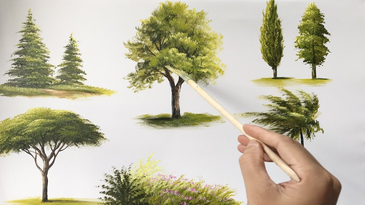 painting trees with a fan brush step by step by acrylic painting techniques