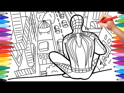 Spiderman in the City Coloring Pages, Coloring Painting Spiderman on the Roof of New York