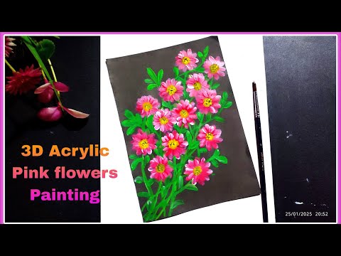 Flower Painting in acrylic | 3D Pink flower Painting