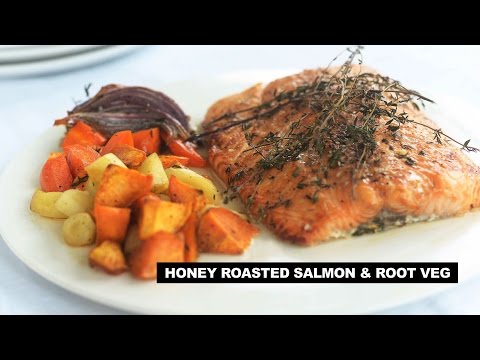 Roasted Salmon w Honey & Fall Root Veg