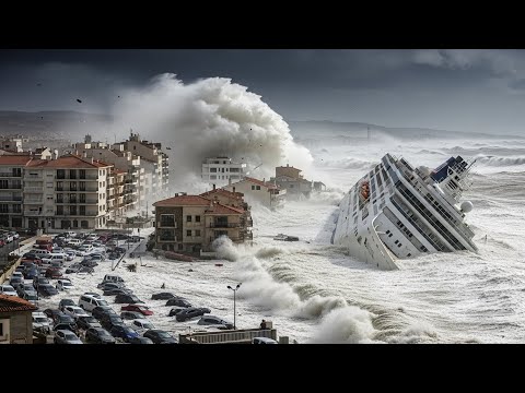Chaos in Italy Spain Today! Giant Huge Waves Slams Many Homes, Restaurant in Frence