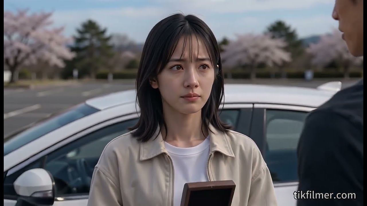 Generate an 1-minute scene about two graduates breaking up under Mount Fuji.