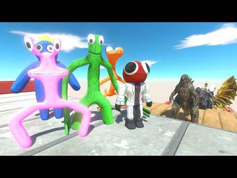 Rainbow Friends Death Fall vs Godzilla - Animal Revolt Battle Simulator