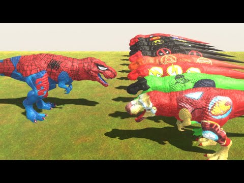 Spider-man T-Rex vs ALL Super Heroes Marvel DC T-REX Death Run - Animal Revolt Battle Simulator