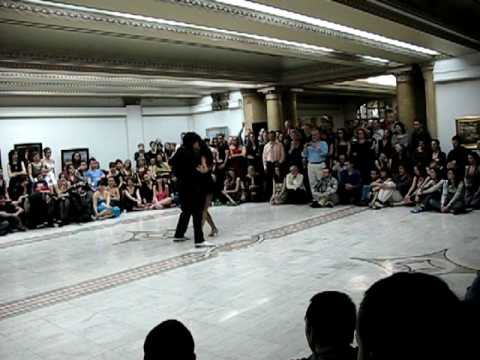  Adrian Veredice  and  Alejandra Hobert  are  dancing  to  a  tango  at  Bucharest Tango Encuentro Festival  in  2009