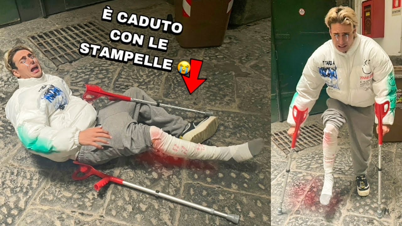 ANTO ANTO SI È ROTTO LA GAMBA E CAMMINA CON LE STAMPELLE PER STRADA!! *è caduto*