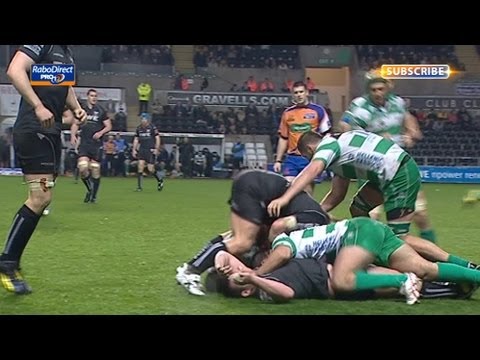 Bevington knocked over by Vosawai - Ospreys v Benetton Treviso 13 April 2013
