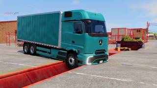 Truck, cars vs speed bumps, large gutter, mega jump, large spinner and large roller BeamNG part 4