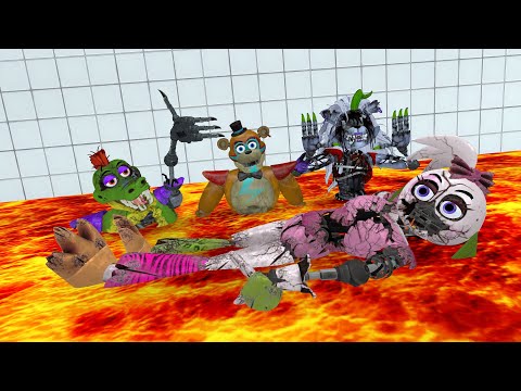 BURNING ALL FNAF Security Breach ANIMATRONICS IN LAVA ON GMOD!