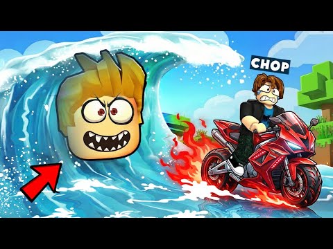 ROBLOX CHOP AND FROSTY ESCAPE THE TSUNAMI ON BIKES
