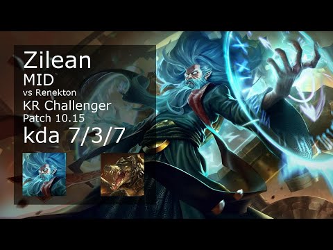 Zilean vs Renekton Mid - KR Challenger 7/3/7 Patch 10.15 Gameplay // [롤] 질리언 vs 레넥톤 미드