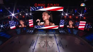 Madison Beer sings the United States national anthem prior to Game 1 of the Stanley Cup Final
