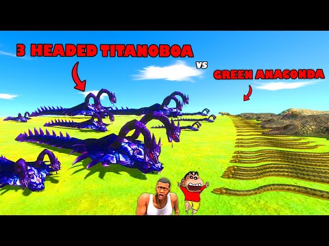 UPGRADING TITANOBOA into 3 HEADED PURPLE MONSTER SNAKE vs GREEN ANACONDA in Animal Revolt Battle