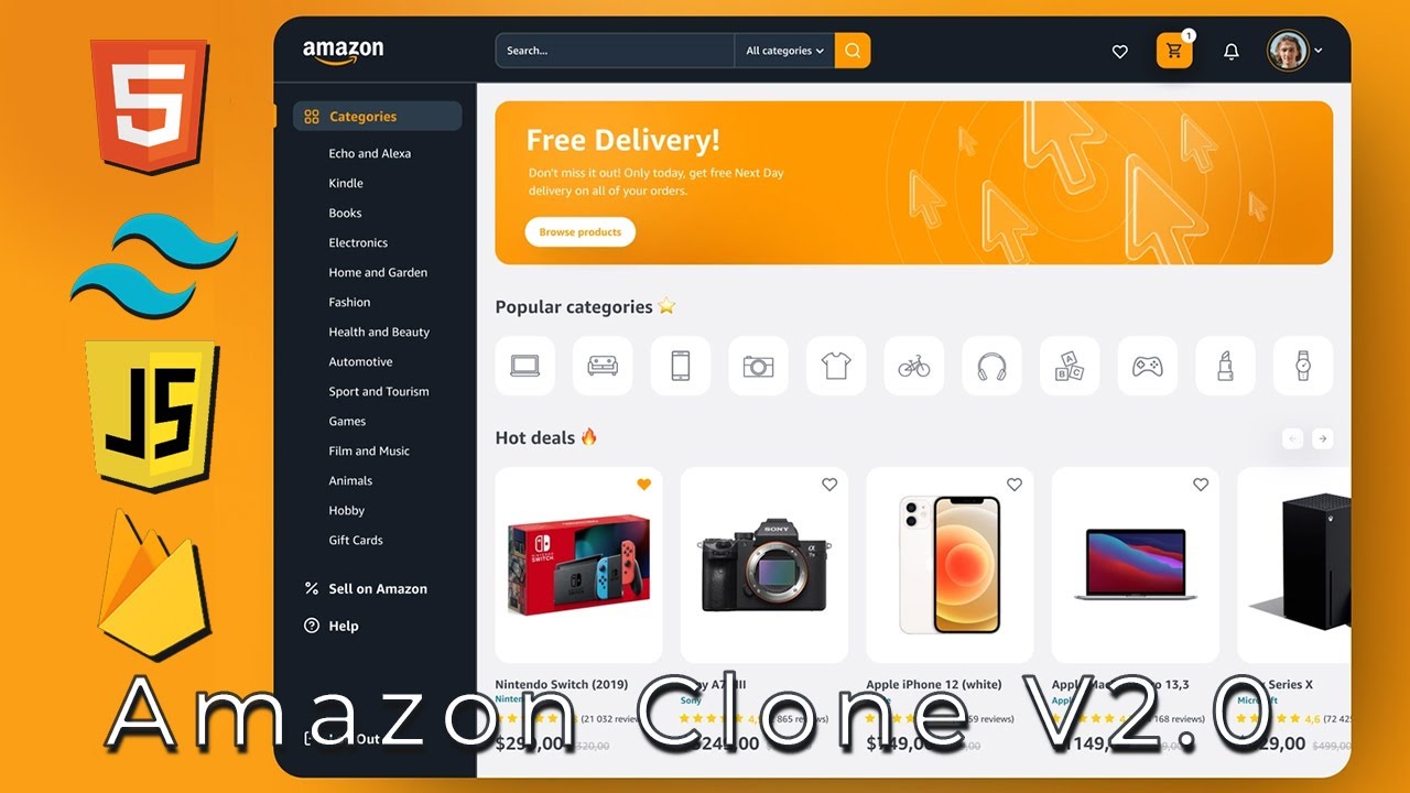 Amazon Clone V2.0 with HTML + JavaScript + Tailwind CSS & Firebase - Part 1